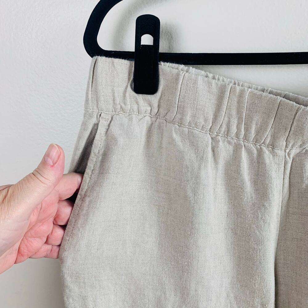 Pure Jill 100% Linen Pant Women Small Beige Pull On Elastic Waist Cropped Casual - Picture 3 of 6